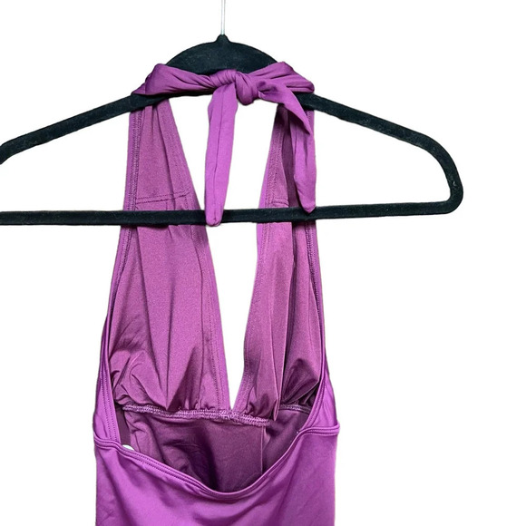 Kate Spade Belted Plunging Halter One-Piece Swimsuit Cabarnet Purple Size Small - Picture 8 of 12